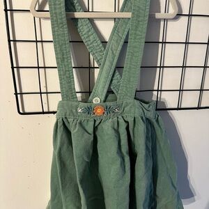 Green Corduroy Suspender Skirt